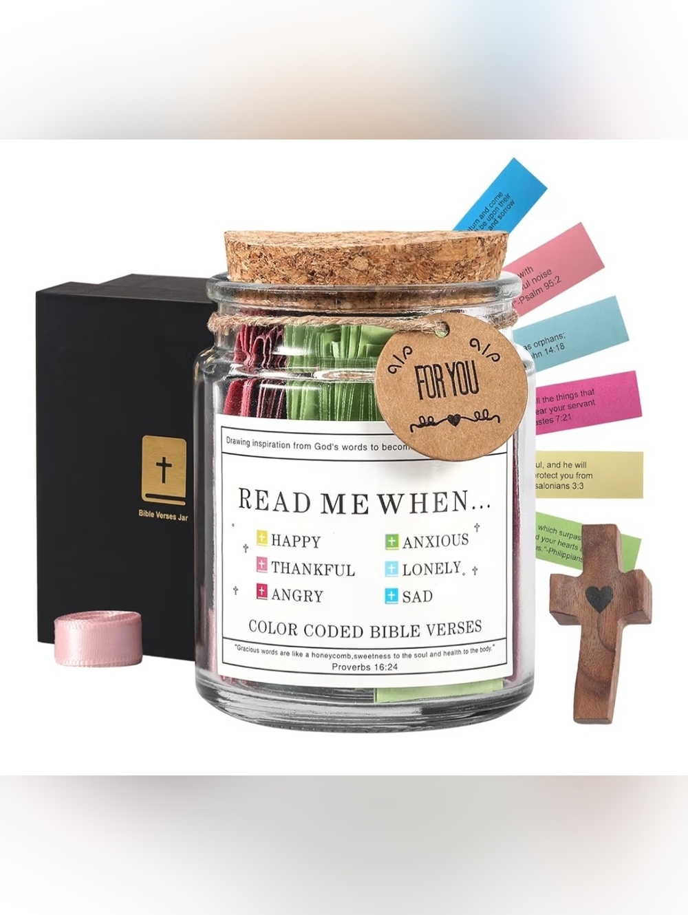 Bible Verse Jar, Christian Gifts Color-Coded Bible Verses Jar - Read Me When-